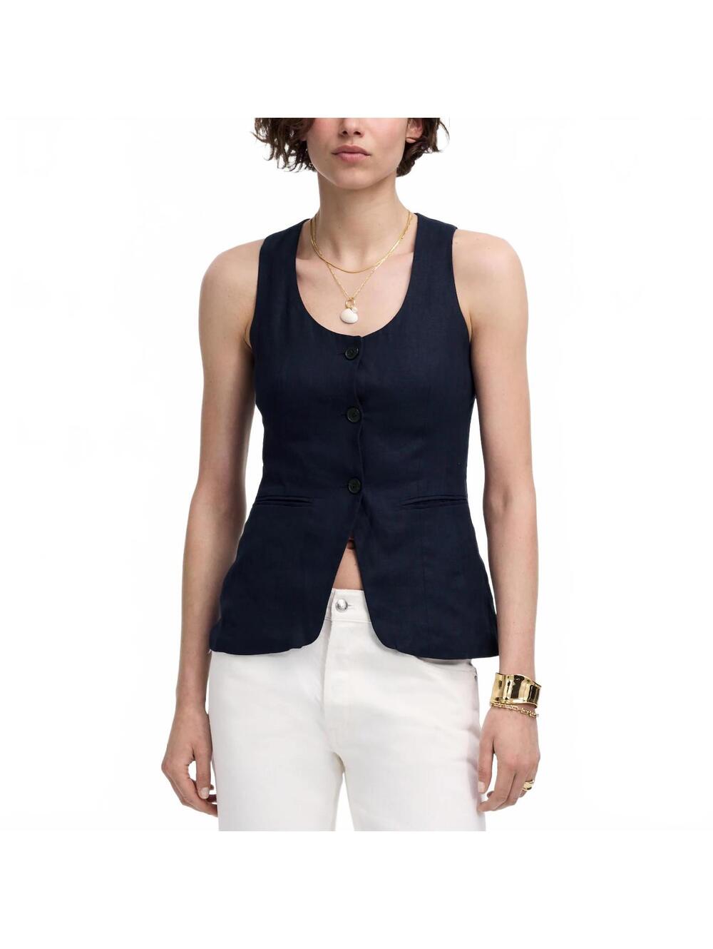 Madewell Linen Scoopneck Cutaway Vest NWT Juniper Berry Blue Size 6